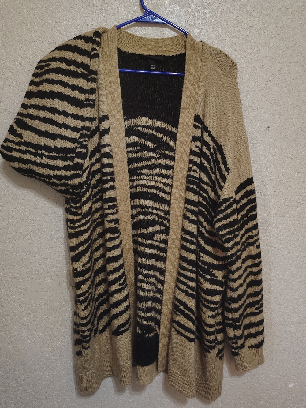 Lane Bryant Beige and Black Zebra-Print Open Cardigan
